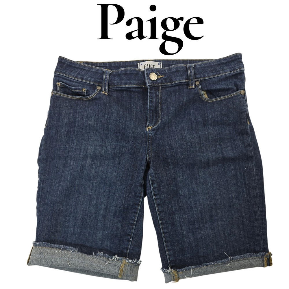 Paige Denim Shorts Womens 29 Blue Cotton Blend Bermuda Raw‎ Hem Boho Festival